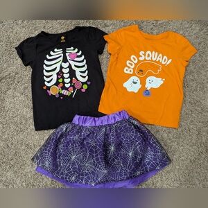 5t bundle of little girl Halloween clothes ghosts skeleton spiderwebs tulle